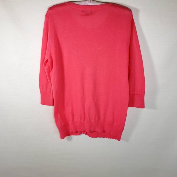 Y2K Vtg MERONA bright coral button up Cardigan Sweater Beaded Embroidered - Picture 2 of 8